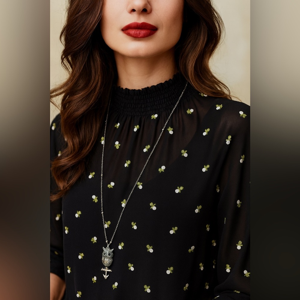 CAbi Black Sheer Embroidered Floral Blouse | XL Style 5338 Romantic Boho Top - Picture 2 of 10